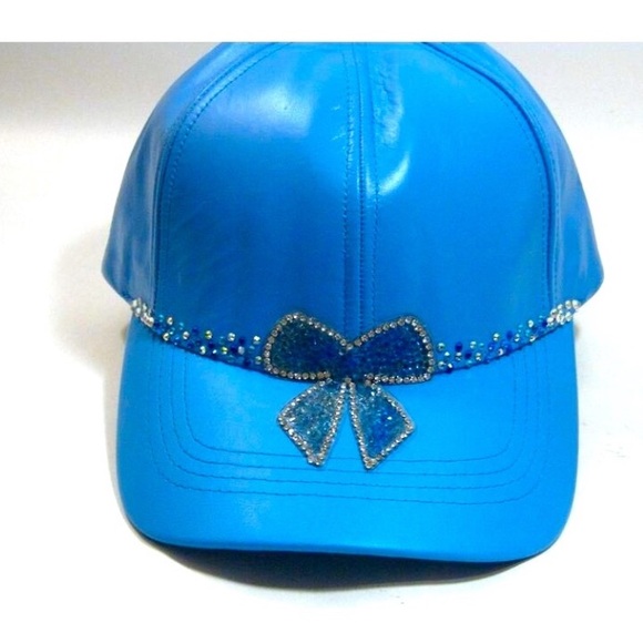 Genuine Leather  Blue Hip Hop Shiny Bling Casual Streetwear Hat Baseball Cap - Picture 1 of 10